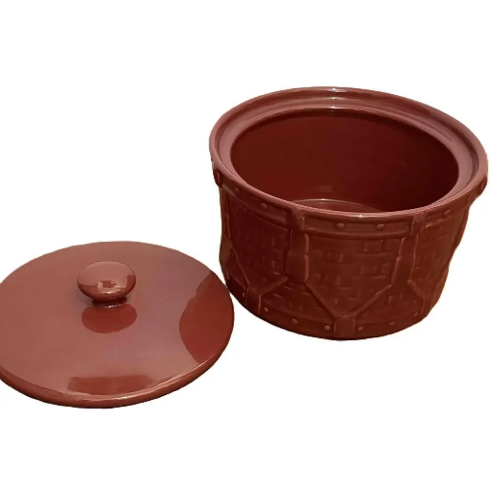 Longaberger‎ Ceramic Lidded Woven Textured Round Crock With Lid Paprika Red